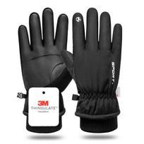 Winter Unisex Snowboard Ski Gloves PU Leather Non-slip Touch Screen Waterproof Motorcycle Cycling Fleece Warm Snow Gloves M juoda