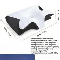 Ergonomic Memory Foam Butterfly Pillow Neck Support Slow Rebound Contour Bed Pillow Deep Sleep with Washable Cover 1pc pillow (core+cover) juoda
