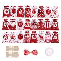 Empty Advent Calendar 24 Days Christmas Countdown Calendar Gift Drawstring Bag Christmas Pattern Design And Drawstring Design raudona