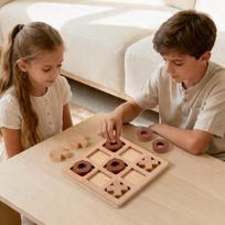 Wooden XO Tic-Tac-Toe Game: Educational Board for Parent-Child Interaction & Logical Thinking 12x12x0.8 cm