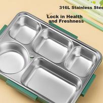 Lunch Tray, Bento Box, Large Capacity with Multiple Compartments, Soup Bowl, Stainless Steel Heatable Box, Cartoon Design T5327