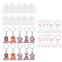 Baby Shower Keychains with Organza Bags Thank You Tages Jungle Animals Keychains Zoos Animal Keychains Keyrings Gifts 1