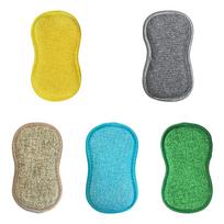 5-Pack Double-Sided Microfiber Sponge Dish Cloth, 2cm Thick, Assorted Colors (Yellow Blue Khaki Gray Green) One Size mėlyna