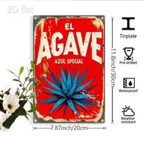Vintage Mexican Metal Wall Art Agave Plant Decor Red Blue Distressed Iron Plaque for Home Bar Man Cave Patio x Inch 20x20cm(8x8inch)