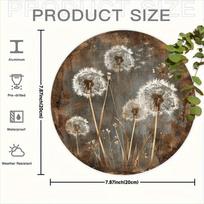 Retro Dandelion Metal Sign in Round Aluminum Wall Art Rustic Home Kitchen Garden Office Decor Holiday Room Decoration Gift 20x20cm(8x8inch)