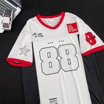 American street loose v-neck football No. 88 jersey women's short-sleeved T-shirt casual oversize versatile top ins M raudona