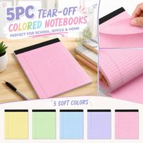 5-Pack Tearable Colored Notebooks for School and Home Use One Size