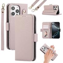 Compatible For iPhone 16 Pro Max Leather Case with Card Holder, Straps, Shockproof Wallet Phone Cover smėlis