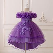 Blizgučiais puošta princesės šleifo suknelė mergaitėms - Pūsta tiulinė vestuvinė ir vakarinė suknelė pasirodymams 110cm/4Y tamsiai violetine spalva