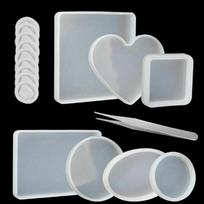 18Pcs Epoxy Resin Molds Set For DIY Silicone Coasters Jewelry Making Mould Kit white