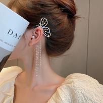 Butterfly Clip On Earring Pearl Bead Ear Cuff Long Tassels Charm įvairiaspalvis
