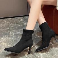 Fashion High Heels Ankle Boots Women Leopard Pointed Toe Shoes Winter New 2024 Trend Chelsea Snow Botas Pumps Fashion Sexy Zapatos Mujer 35 juoda