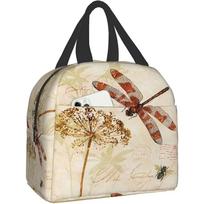 Vintage Leave Dragonfly Insulated Lunch Bag Leakproof Cooler Kids Lunch Box for Men Women Girls Boys Reusable Thermal Tote Bag 22x20x13CM smėlis