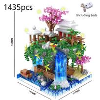 Kūrybingas persikų žiedų tvenkinys Sakura pilies namelis medyje, vaizdas rinkinys Miestas „pasidaryk pats“ modelis Statybiniai blokai Plytos Žaislai vaikams Dovana suaugusiems