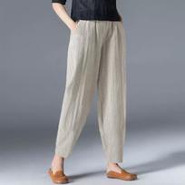 Women's Baggy Pants Cotton Linen Wide Leg Trousers Casual Elastic Waist Patchwark Harem Pants S