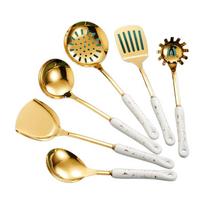 4/6PCS Kitchen Utensils Set with Electroplate Gold Coating Food Grade Stainless Steel Ceramic Handle Chef Cooking Ware 1 balta
