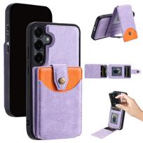 2 viename Nuimamas magnetinis kortelių dėklas-piniginė Odinis dėklas Samsung Galaxy S25 Ultra S24 Plus S23 A16 A36 A56 Vertikalus dangtelis Galaxy S23 violetinė