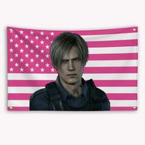 Leon Kennedy American Flag Tapestry Game Character Wall Art Gamer Room Decor Wall Hanging For Bedroom Dorm Garage Home Decoratio 74x94cm(29x37in)