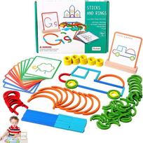 Mediniai pagaliukai ir žiedai Montessori dėlionė 120 vnt.