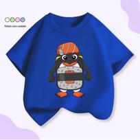 Unisex Kids Cute Penguin Sushi T-Shirt - Short-Sleeve, Salmon, Round Neck, Summer Top 140 cm karališkos mėlynos spalvos