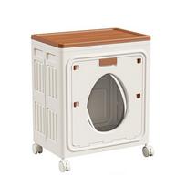 Flip-Top Design Folding Storage Box with Wheels Space Saving Clothing Storage Cabinet Large Capacity Toys Storage Box chaki