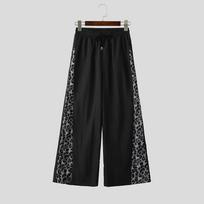 INCERUN Men Drawstring Elastic Waist Leopard Splicing Casual Flimsy Long Pants Trousers Streetwear Style 4XL armijos žalia spalva