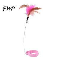 Cat Teaser Wand Collar Feather Toy Interactive Hands Free with Feathers Bell Adjustable for Indoor Kitty Solo Play rožinė