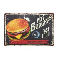 Style Tin Sign  HOT BURGERS FAST FOOD  Bar Pub Garage Diner Cafe Home Wall Decor Art Tin Signs W x H 20x30cm（7.8x11.8inch）