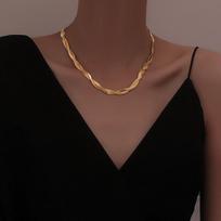 Vintage Fashion 18K Gold Plated Stainless Steel Herringbone Braided Snake Link Pendant Necklace Trendy Women's Wedding Party Necklace auksas