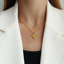 Stainless Steel Plated Genuine Gold Elephant Pendant Choker Necklace 17.5inches