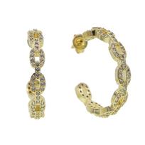 Promotion Micro Pave Sparking Bling clear Cz Cubic Zirconia Gold Plated Cuban Chain Hoop Earring