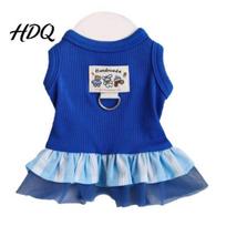 Layered Pet Clothing Sleeveless Ribbed Dress Ultramarine Blue Cute Dog Striped Skirt S mėlyna
