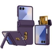 case for Samsung Z Flip 7 Card holder spring central axis folding screen protective case full coverage Anti-Fingerprint plain Galaxy Z Flip7 tamsiai violetine spalva