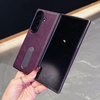 case for Z Fold 7 6 5 4 3 Leather Magnetic 360° Rotating Stand Folding Screen Protective Case Anti-Fingerprint Shock Proof plain Galaxy Z Fold7 violetinė