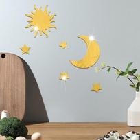 S-6Pcs Star Moon Combination Mirror Acrylic Stereo Self Adhesive Diy Bedroom Living Room Can Be Removed Wall Stickers auksas