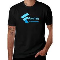 European sizes Men's Flutter Framework & Dart Programming T-Shirt - Flutter Logo & Dart Lettering Print S juoda
