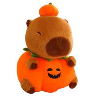 Pumpkin Capybara Stuffed Plush Toys Lovely Soft Capibara Sleeping Pillow Cushion Dolls Halloween Gift 25cm ruda