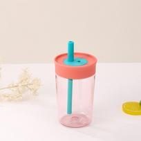 Kawaii 450ML Plastikinis vandens buteliukas su dangteliu ir šiaudeliu Kavos puodeliai Gėrimų indai Be BPA Kavos puodelis Kavos 450ML rožinė
