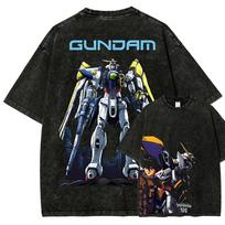 Gundam Wing T Shirt Men XXXG01W Heero Yuy Vintage Acid Wash Mecha Streetwear Oversized Retro Japanese Anime Graphic Tees M