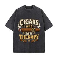 Vintage Cigar Relaxation Quote Graph Retro Washed Distressed T Shirt Men Summer Casual Short Sleeve M