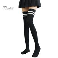 Women Thigh Socks 1 Pair Stockings High Elasticity Soft Solid Color Over The Knee Striped Keep Warm Lolita Flexible Anti-shrink Winter for School juoda