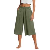 Womens Baggy Wide Leg Pants Summer High Waisted Palazzo Pants Beach Vacation Casual Trousers With Pockets L armijos žalia spalva