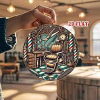 D Flat pc Vintage Barber Metal Tin Sign  D Flat Round Aluminum Wall Art with Detailed Illustration of Classic Tools 20x20cm(8x8inch)