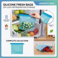Large Reusable Food Grade Silicone Storage Bags with Slide Zipper for Vegetable and Refrigerator Organization One Size mėlyna
