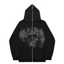 Full zip hoodie sweater gothic high street full zip oversized coat men's and women's streetwear y2 coat S juoda