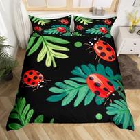 Cute Ladybug Duvet Cover Twin Queen Cartoon Animal Ladybird Insect Bedding Set Kawaii Wildlife Love Heart Print Comforter Cover EU Single(135x200cm)