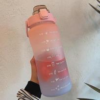 2L Didelės Talpos Vandens Butelis su Laiko Žyma, Atlenkiamu Dangteliu, Sandarus, Matinis Puodelis Lauko Sportui ir Fitnesui 2000ml