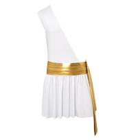 Mens Ancient Greek Cosplay Costume One Shoulder Ruffle Dress Metallic Ruched Belted Halloween Performance Outfit S balta