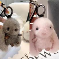 3color mink fur rabbit bag hanger keychain key ring gray
