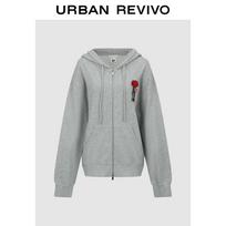 UR Women's Embroidered Hoodie Jacket S viržių pilka spalva